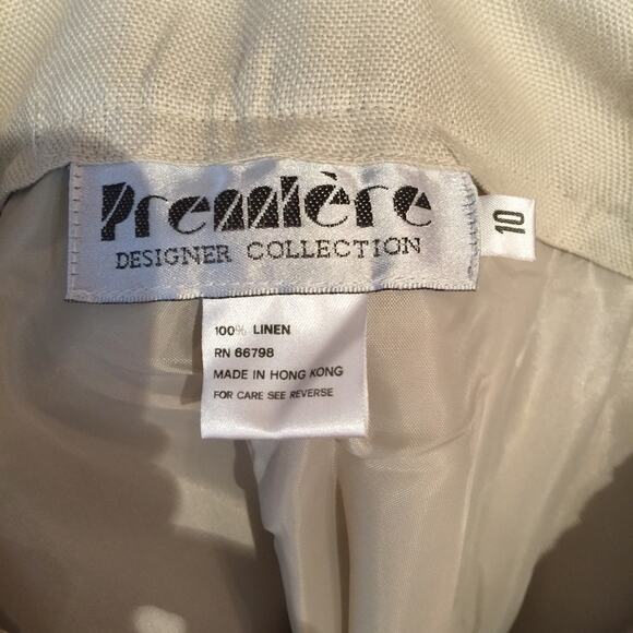 Premiere Designer 2 Pc. vintage Pant Jacket Suit Vintage LINEN Size 10 Cream - Picture 8 of 13